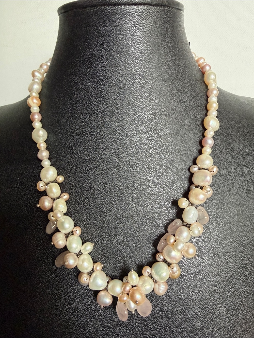 Freshwater Pearl Cluster Necklace in Pink and Cream Tones